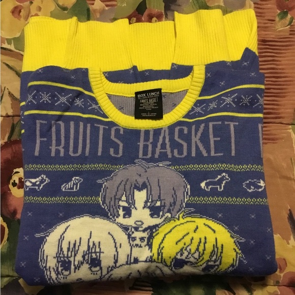 HP- BOX LUNCH ANIME MANGA FRUITS BASKET BLUE/YELLOW LONG SLEEVE SWEATER/SIZE L - Picture 2 of 8